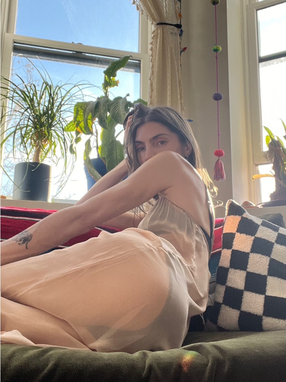 Dôen Sheer Beige Nude Slip Dress XS